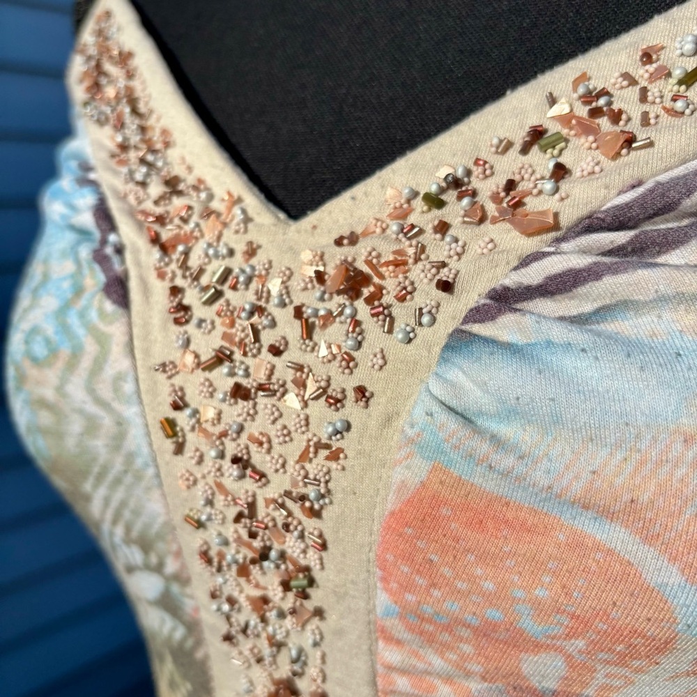 XOXO Vintage Nude Beaded Tank Top Floral Print Y2K Size Medium - Picture 11 of 16